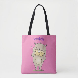 Stomme glimlachende hamster met pinda-cartoon draagtas