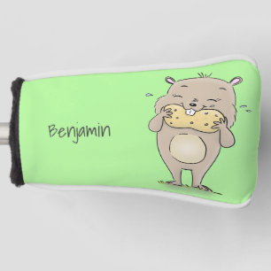 Stomme glimlachende hamster met pinda-cartoon golfheadcover