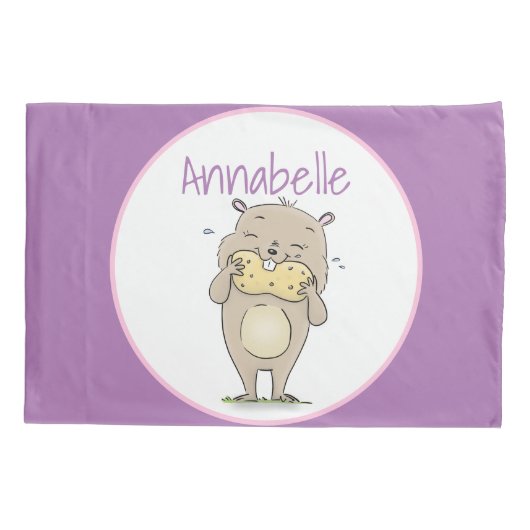 Stomme glimlachende hamster met pinda-cartoon kussensloop (Achterkant)