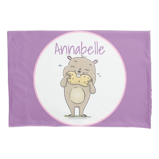 Stomme glimlachende hamster met pinda-cartoon kussensloop (Voorkant)