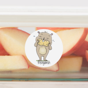 Stomme glimlachende hamster met pinda-cartoon labels