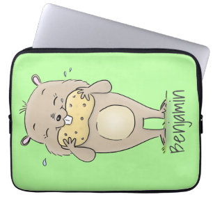Stomme glimlachende hamster met pinda-cartoon laptop sleeve