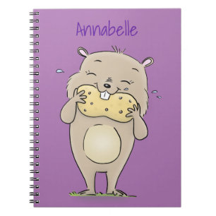 Stomme glimlachende hamster met pinda-cartoon notitieboek