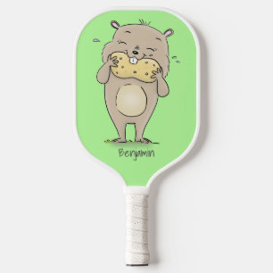 Stomme glimlachende hamster met pinda-cartoon pickleball paddle