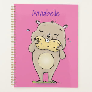 Stomme glimlachende hamster met pinda-cartoon planner