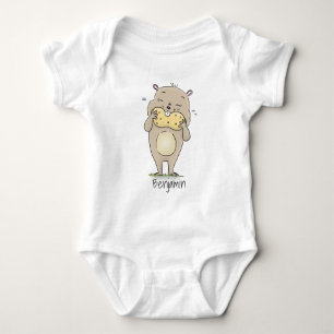 Stomme glimlachende hamster met pinda-cartoon romper
