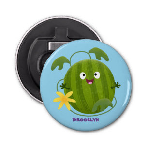 Stomme glimlachende watermeloen cartoon button flesopener