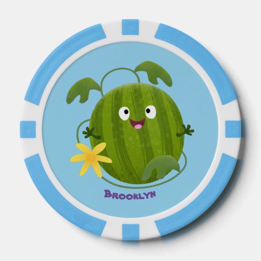 Stomme glimlachende watermeloen cartoon poker chips (Voorkant)