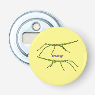 Stomme groene stokinsecten met gelukkige gezichten button flesopener