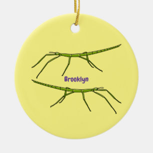 Stomme groene stokinsecten met gelukkige gezichten keramisch ornament