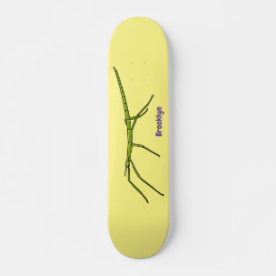 Stomme groene stokinsecten met gelukkige gezichten skateboard