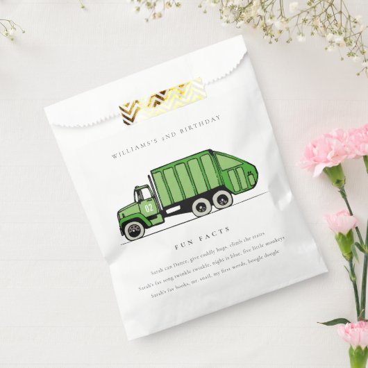 Stomme groene vuilniswagen Kinder vun Feit Birthda Bedankzakje (Gezegeld)
