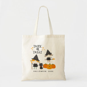 Stomme heksen en pompoen trick or treat halloween tote bag