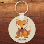 Stomme herfstvos en aangepaste naam sleutelhanger (Voorkant)