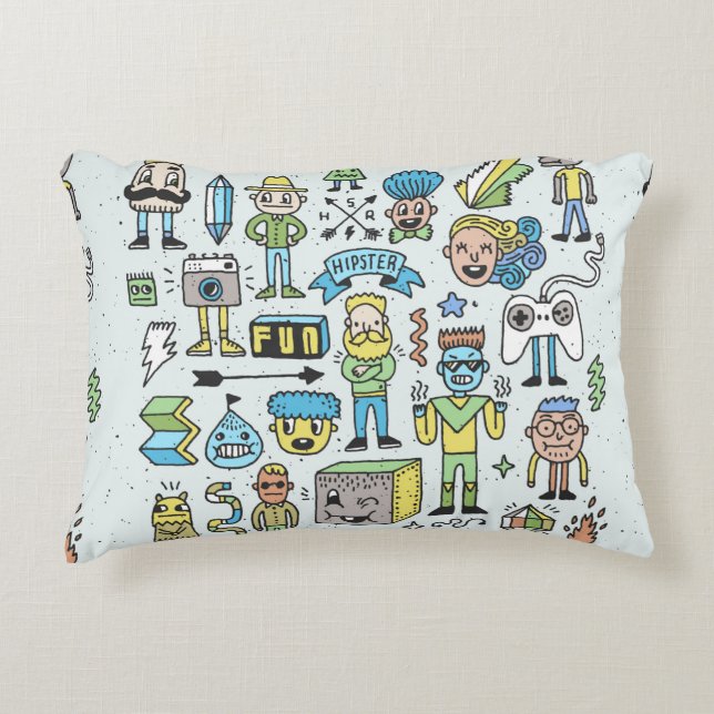Stomme hipsters doodle set 2. Kleurrijke  hand Accent Kussen (Voorkant)