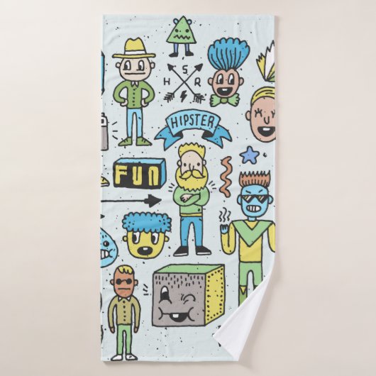 Stomme hipsters doodle set 2. Kleurrijke hand Badhanddoek (Badhanddoek)