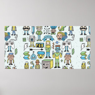 Stomme hipsters doodle set 2. Kleurrijke hand Poster