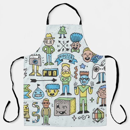 Stomme hipsters doodle set 2. Kleurrijke hand Schort (Voorkant)