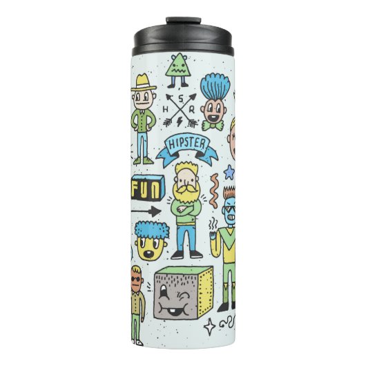Stomme hipsters doodle set 2. Kleurrijke  hand Thermosbeker (Voorkant)