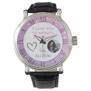Stomme ik hou van je Berichtenfotosjabloon Paars R Horloge