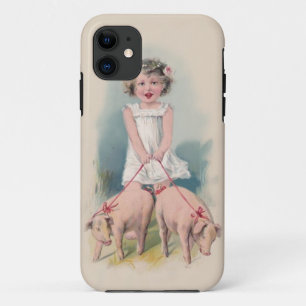 Stomme  Iphone Case - Young Gril Walking Pigs