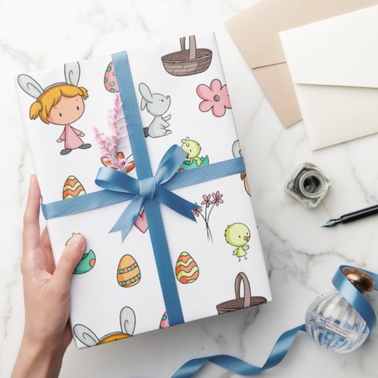 Stomme Kinderen met Bunny Ears Spring Pattern Holi Cadeaupapier (Geschenken)