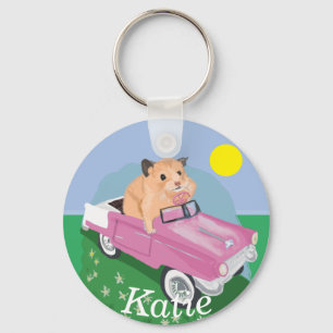 Stomme kleine hamster Een roze auto besturen Sleutelhanger