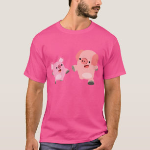 Stomme lopende Cartoon Varkens T-Shirt