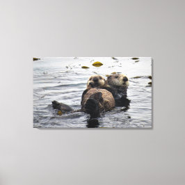 Stomme mama en Pup Zeeen otters Canvas Afdruk