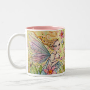 Stomme moeder en Baby Fairy Whimsical Fantasy Art Tweekleurige Koffiemok