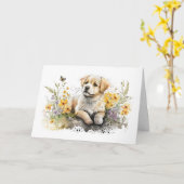 Stomme puppy in de baard. kaart (Gele Bloem)