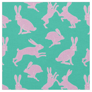 Stomme roze Bunnies op groene achtergrond Stof