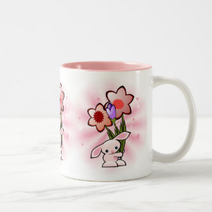 Stomme roze Bunny met bloemen Tweekleurige Koffiemok