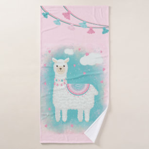 Stomme roze en mint lama badhanddoek