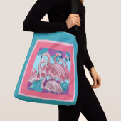 Stomme roze flamingos op roze en munt crossbody tas (Dichtbij)