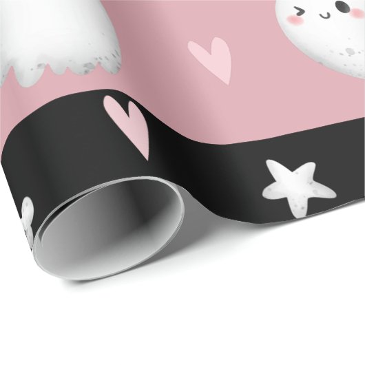 Stomme roze gestript geesten Harten en Botten Kind Cadeaupapier (Rol Hoek)