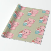 Stomme roze piglet met cadeaudoos cadeaupapier (Uitgerold)