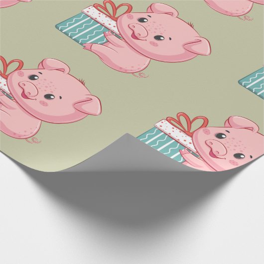Stomme roze piglet met cadeaudoos cadeaupapier (Hoek)