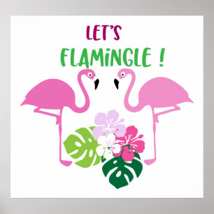 Stomme strandhuis laten flamingo poster