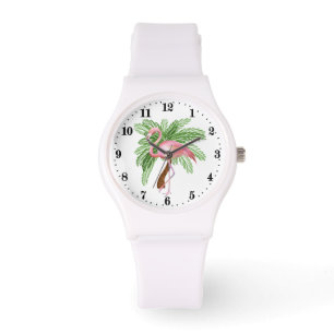 Stomme strandroze flamingo horloge