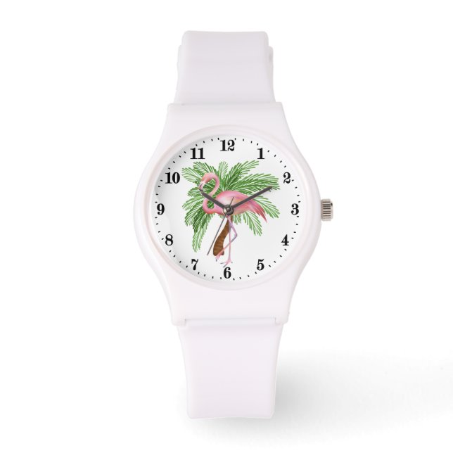Stomme strandroze flamingo horloge (Voorkant)