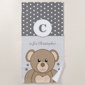 Stomme teddy polka sterren grijs en wit strandlaken (Voorkant)