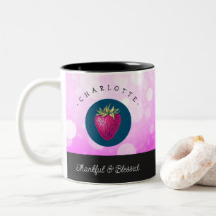 Stomme Thankful en Blessed Strawberry Voeg Jouw na Tweekleurige Koffiemok
