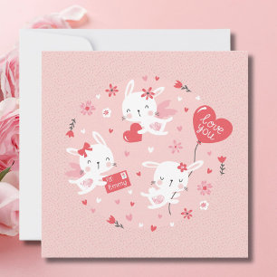 Stomme Valentijnse bunny angels op roze Notitiekaartje