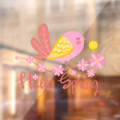 Stomme vogel met bloemen Hallo lente Raamsticker (Vel 2)