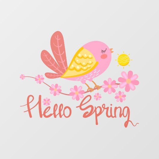 Stomme vogel met bloemen Hallo lente Raamsticker (Vel)