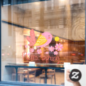 Stomme vogel met bloemen Hallo lente Raamsticker (Cafe Raam)