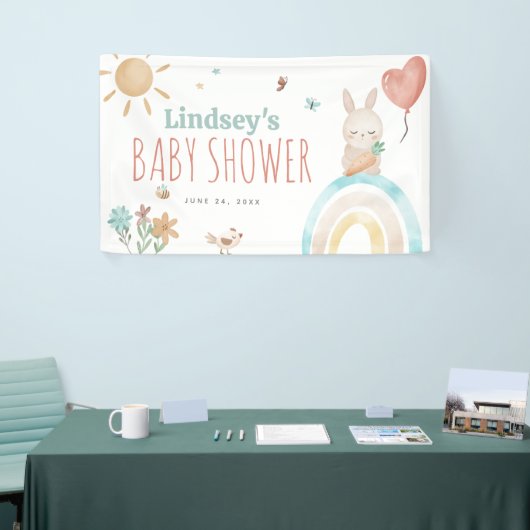Stomme Waterverf Bunny Gender Neutral Baby shower Spandoek (Beurs)
