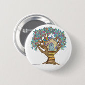 Stomme, witte, geïllustreerde treehouse op een kno ronde button 5,7 cm (Voorkant /achterkant)