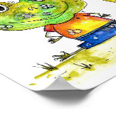 Stomme witte groene kikker onder een rode ventilat poster (Hoek)